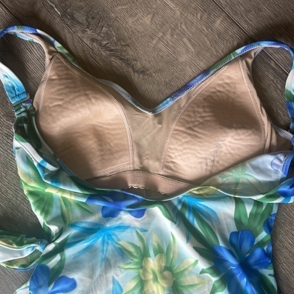 LL Bean swimsuit blue green floral one piece size 12 - Picture 4 of 7